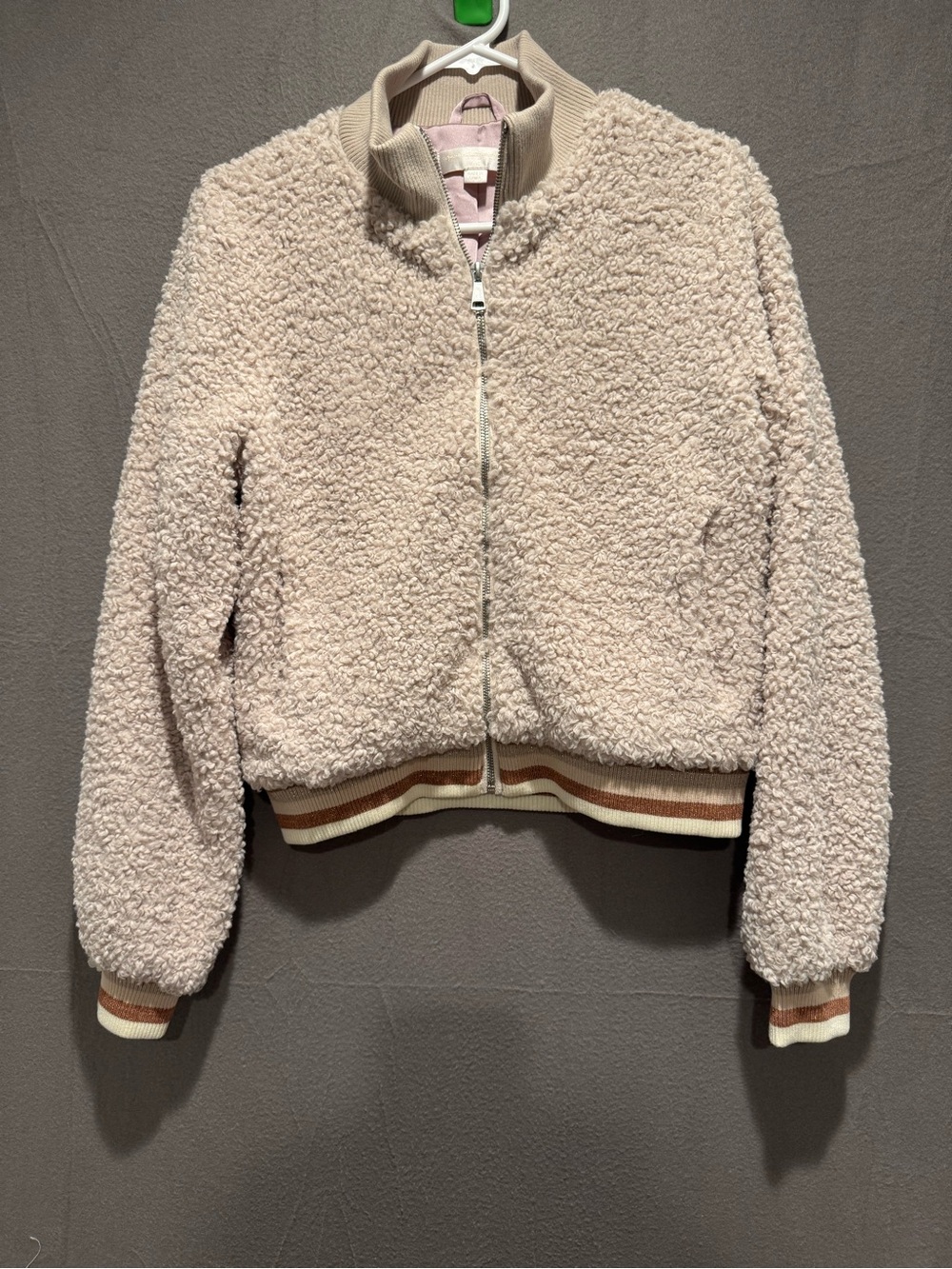 Spiritual Gangster Cream Sherpa Zip-Up Utility Jacket